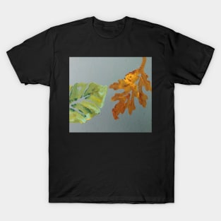 Spring leaf meets autumn leaf, acrylic painting, Thanksgiving T-Shirt